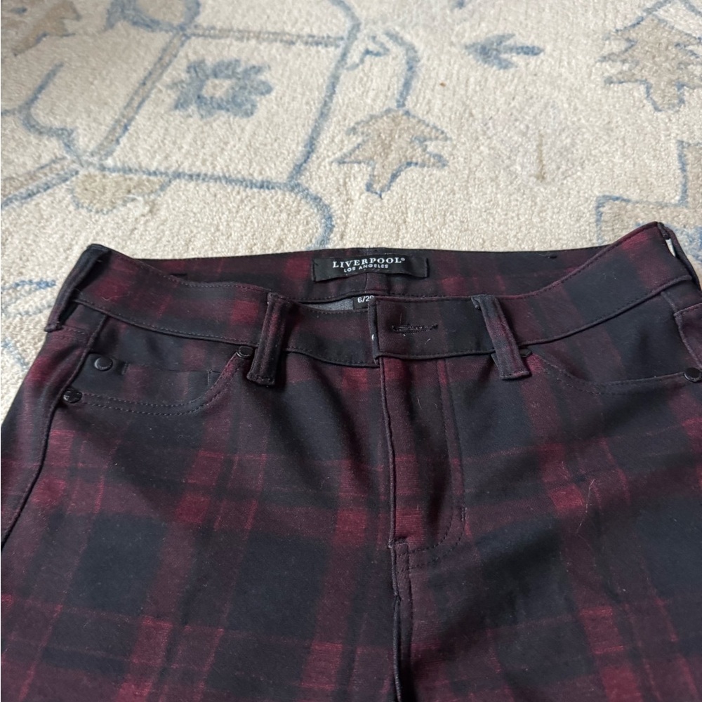 Liverpool Plaid Pants in Red and Black